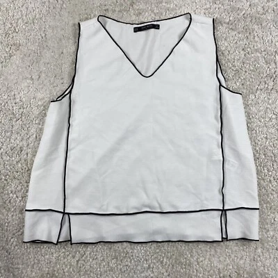 $9.71 • Buy Zara Basic Shirt Women’s White / Black Sleeveless Blouse Elastic Waist Size XL