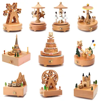 Wooden Music Box Wind Up Cartoon Musical Boxes Cute Classical Ornament • $44.81