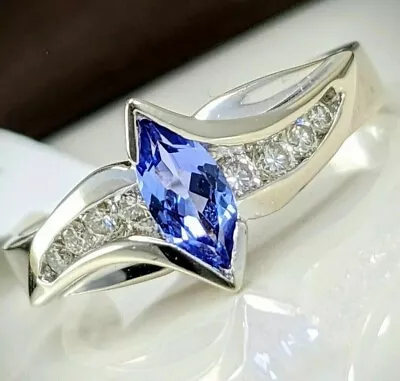 2Ct Marquise Cut Lab-Created Tanzanite Wedding Ring 14K White Gold Plated • $72.49