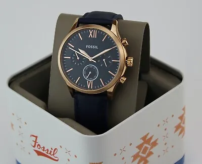 New Authentic Fossil Fenmore Midsize Chronograph Rose Gold Blue Bq2412 Men Watch • $74.99