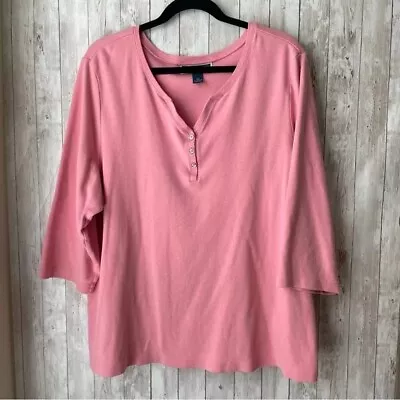 Karen Scott Woman Henley Button Front 3/4 Sleeve Tee Light Pink Size 3X • $11.99