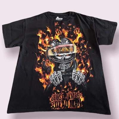 £8 • Buy Men’s Black AmericanJesse James Is A Dead Man’ Graphic Print Biker T-Shirt M
