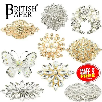 £3.99 • Buy New Large Diamante Crystal Pins Back Brooch Vintage Rose Gold Spider Lot Bouquet