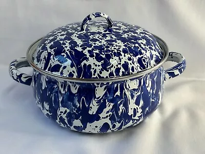 GOLDEN RABBIT Blue & White 2.5 Quart  Cobalt Swirl  Enamelware DUTCH OVEN • $17