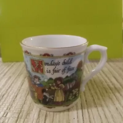 Sue Scullard Birthday Mug Monday's Child Is Fair Of Face VINTAGE 1990 Porcelain • $5