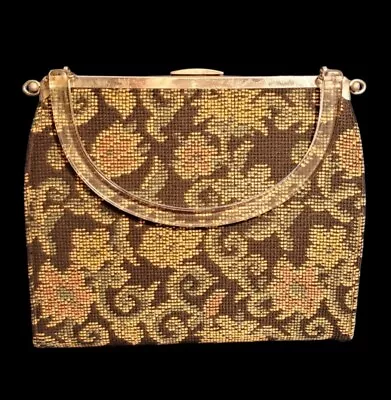 Vintage Carpet Bag Purse Lucite Handle Convertible Day To Night Bag 1960's • $35