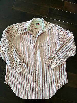 Vintage Tommy Hilfiger Men's Button Down Red And White Striped Shirt Size M • $13