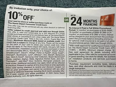 Home Depot Coupon 10% Off With HD Credit Card Exp 5/8/2024 In Store Or Online • $20