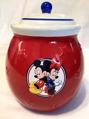 Walt Disney Minnie & Mickey Mouse Cookie Jar Candy Canister Red & Blue W/ Lid • $9.99