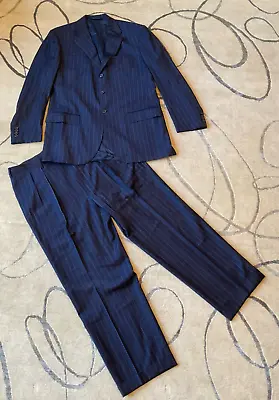 Vintage Polo Ralph Lauren Classic Navy Pinstripe Suit Sz 43/37 Long • $105.25