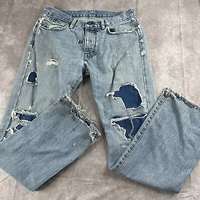 Polo Ralph Lauren Jeans Mens 32x32 Blue Destroyed Light Wash Boot Cut Thrashed • $25.99