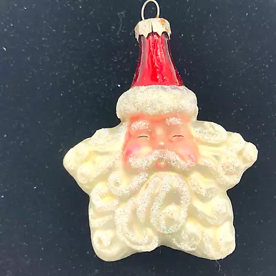 Vintage Handblown Glass Santa Head Face Christmas Ornament Glitter  Star • $11.99