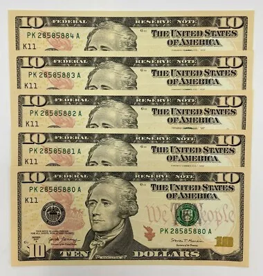 NEW Uncirculated TEN Dollar Bills Series 2017A $10 Sequential Notes Lot Of 5 • $69.95