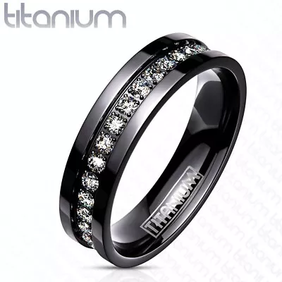 Black Titanium Men's 0.50 Carat CZ Eternity Wedding Band Ring Size 6-13 • $15.99