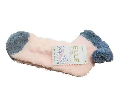 £9.59 • Buy ELLE Ladies Cosy Cable Anklet Socks With Pom Poms Opal Pink & Grey Pack Of 2
