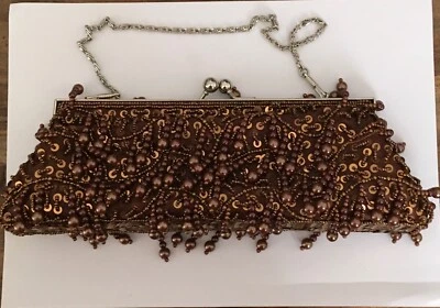 £15 • Buy Leko Evening Bag Brown Sequins & Beads