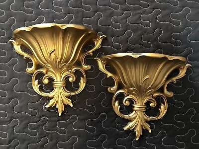 Pair Of Vintage Gold Tone Hollywood Regency Style Wall Pockets Dart Inc 1962 MCM • $24