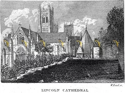 Lincoln Cathedral Lincolnshire England 1825 MODERN REPRODUCTION • £9.97