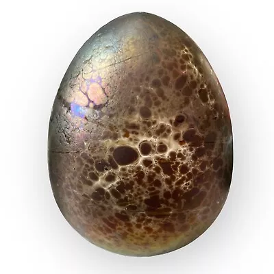 VTG Signed Maslach Iridescent Threaded & Mottled Egg Shaped Glass Paperweight • $59.90