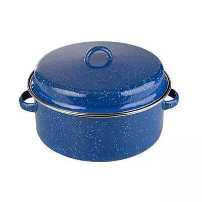 5 Quart Enamel Cook Pot With Lid Sauce Pan Camping Pot Cookware Blue/White • $25.19