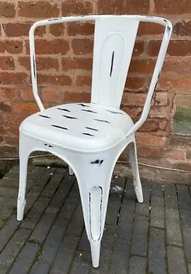 White Metal Chair - Indoor / Garden - Distressed Vintage Finish - SALE PRICE • $37.88