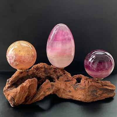 838G Natural Fluorite Ball Egg Colorful Quartz Crystal Gemstone Healing + Stand • $16.06