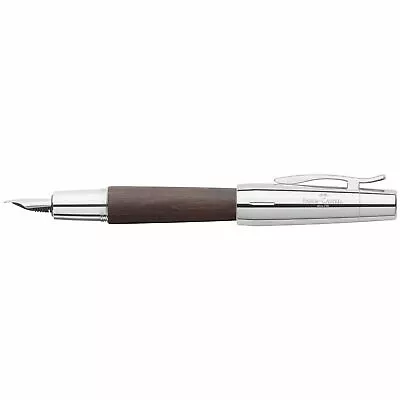 Faber Castell E-Motion Fountain Pen Wood And Chrome Dark Brown - Broad 148213 • $178