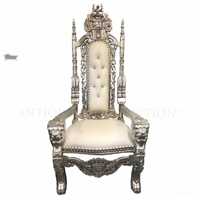 Chair Lion King Throne Silver And Cream • $1574