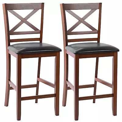 Costway Set Of 2 Bar Stools 25  Counter Height Chairs W/ PU Leather Seat • $139.99