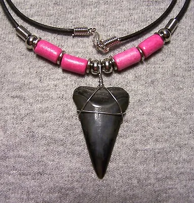 Mako Shark Tooth Necklace 1 3/8  Sharks Teeth Fossil Jaw Megalodon Scuba Diver • $15