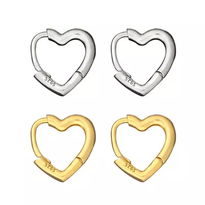Women Gift Small Hypoallergenic Hoop Earrings Heart Shaped S925 Studs • $7.29