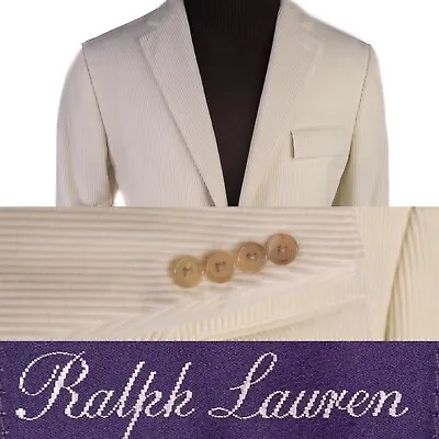 Ralph Lauren Purple Label Blazer Mens 44L Beige Cotton Corduroy Suit Jacket Coat • $189.75