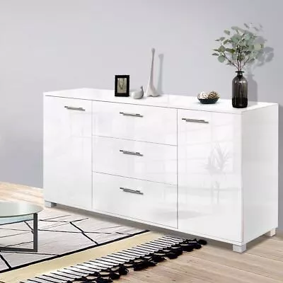 Buffet Sideboard Cabinet Storage Modern Kitchen Cupboard Drawer High Gloss White • $320.95