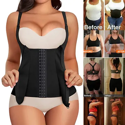 Women Waist Trainer Cincher Zip Vest Body Shaper Corset Top Girdle Slimming Belt • £7.79