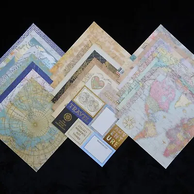 12x12 Scrapbook Paper 24 Cardstock World Maps Travel Vacation Road Trip Journey • $27.41