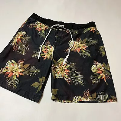 Merona Swim Trunks Mens Large Black Floral Tropical Board Shorts • $12.40