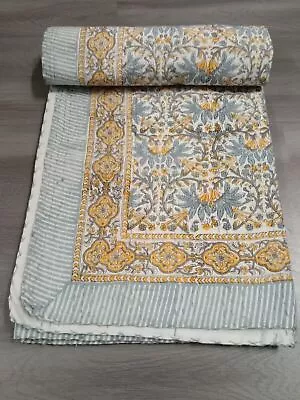 Indian King Size Hand Block Print Kantha Handmade Quilt Bedspread Blanket • £60.53