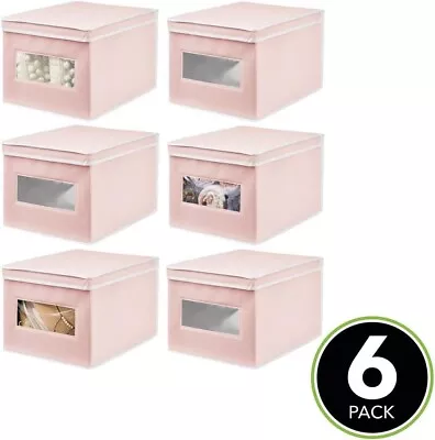 ✦ MDesign Pink Storage Box Set ✦ Fabric Wardrobe Organiser Box With Lid Bedroom • £17