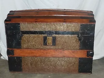 Antique Dome Top Steamer Trunk Ornate Embossed Tin Small 28  Wide • $145