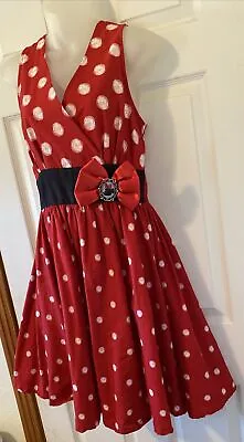 Disney Parks Minnie Mouse Dress Red Polka Dot Flare Pinup Cotton Adult Small • $35