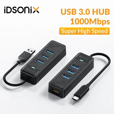 IDsonix USB 3.0 HUB 3 Port With RJ45 Ethernet Adapter 1000Mbps To PC MAC Laptop • $13.29