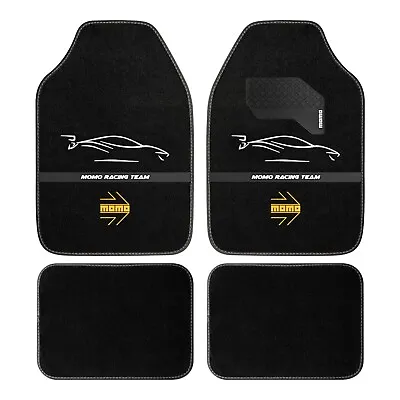 MOMO Racing Universal Anti-Slip Car Floor Mats Black With White Logo Set Of 4 • $35.96