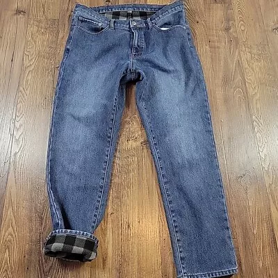 Eddie Bauer Jeans Mens 38x30.5 Tag 36x32 Blue Flanne Lined Dark Wash Straight • $18.75