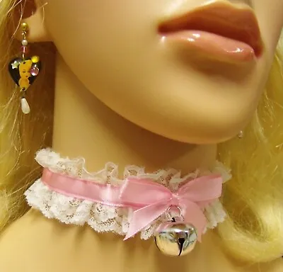 Any Size Choker Collar Pink Lace Sissy Kitten Lock Kawaii BDSM DDLG Bell Plus • $25.95