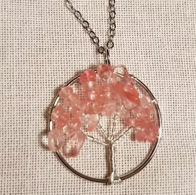 Tree Of Life Pendant Necklace Gemstones Gift Coral Pink Jewellery • £2.50