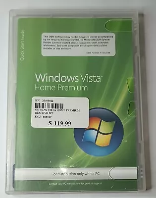 Microsoft Windows Vista Home Premium Full MS WIN 32 Bit DVD No Coa. • $25
