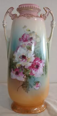 Rare Victoria Austria Porcelain Double Handle Vase 11.74  Tall Vintage • $74.99