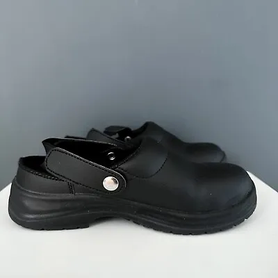 Ladies Black Oil Resistant Anti Static Safety Clogs Kitchen Work Shoes Size UK 6 • £11.99