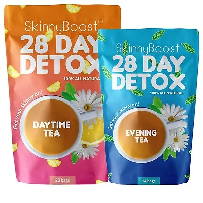 SkinnyBoost 28 Day Detox Tea Kit-1 Daytime (28 Bags) 1 Evening (14 Bags) Non GMO • $18.65