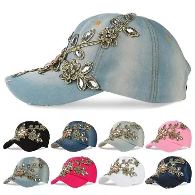 Women's Hat Cowboy Hat Cap Sun Hat Golden Flowers Diamond-studded Baseball Caps • $11.73